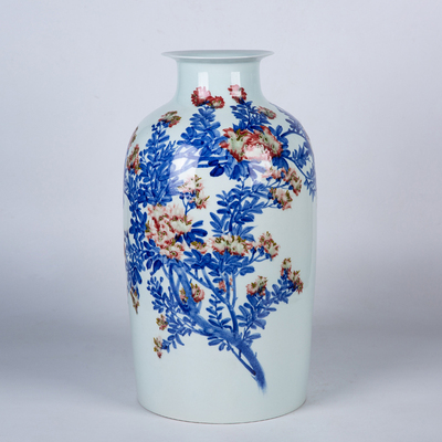 中国陶瓷书画艺术大师林正茂老师 青花釉里红花鸟瓶 直径28cm 高度50cm