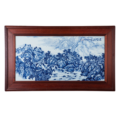 秦繼平老師青花山水瓷板畫 寬度138cm 高80cm