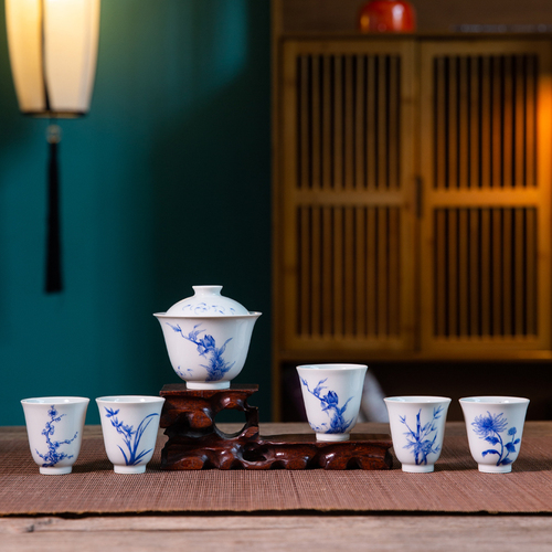 青花柴窯單翠梅蘭竹菊套組