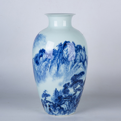 瓷宮作品 青花山水瓶 寬度28cm 高51cm