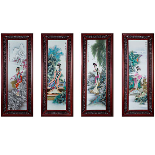 中國陶瓷工藝美術大師歐陽秋霞老師 四大美女瓷板畫 寬51cm 高131cm