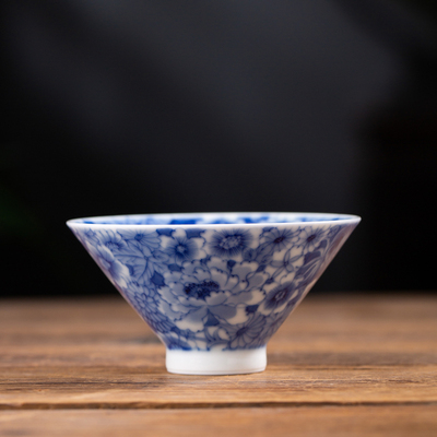瓷宮青花柴窯萬花斗笠杯