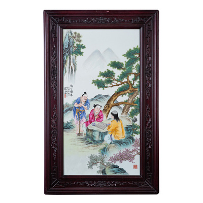 付景科老師松下對弈瓷板畫 寬度62cm 高100cm