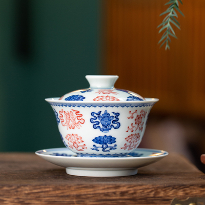 青花柴窯八寶蓋碗