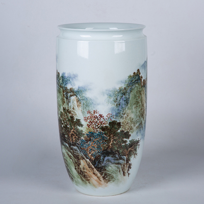 江西省工藝美術師饒一鳴老師 釉下五彩山水瓶 直徑24cm 高度43cm